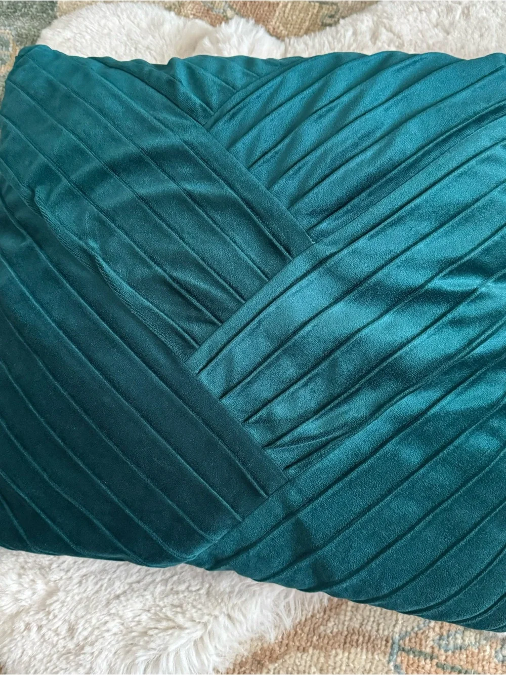 Teal Pleated Velvet Decorative Throw Pillow - Modern Home Bedding- Set of 2